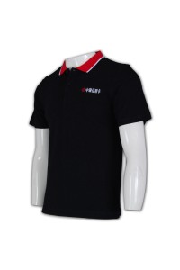 P265翻領衫訂做 扁機撞色 1間 翻領衫工廠     黑色  撞色領紅色